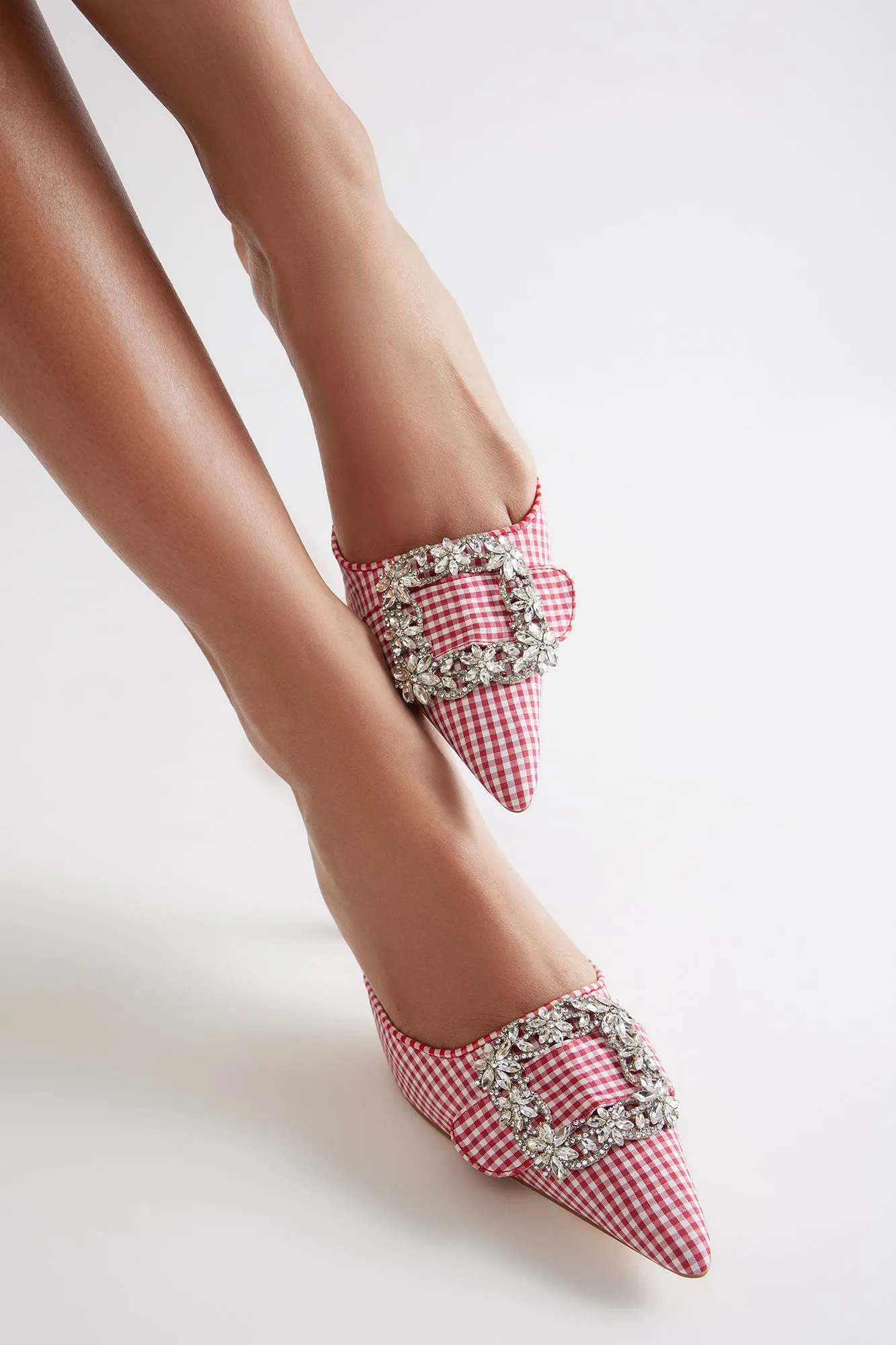 Amah Gingham Embellished Pumps - Red/White