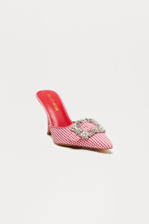 Amah Gingham Embellished Pumps - Red/White