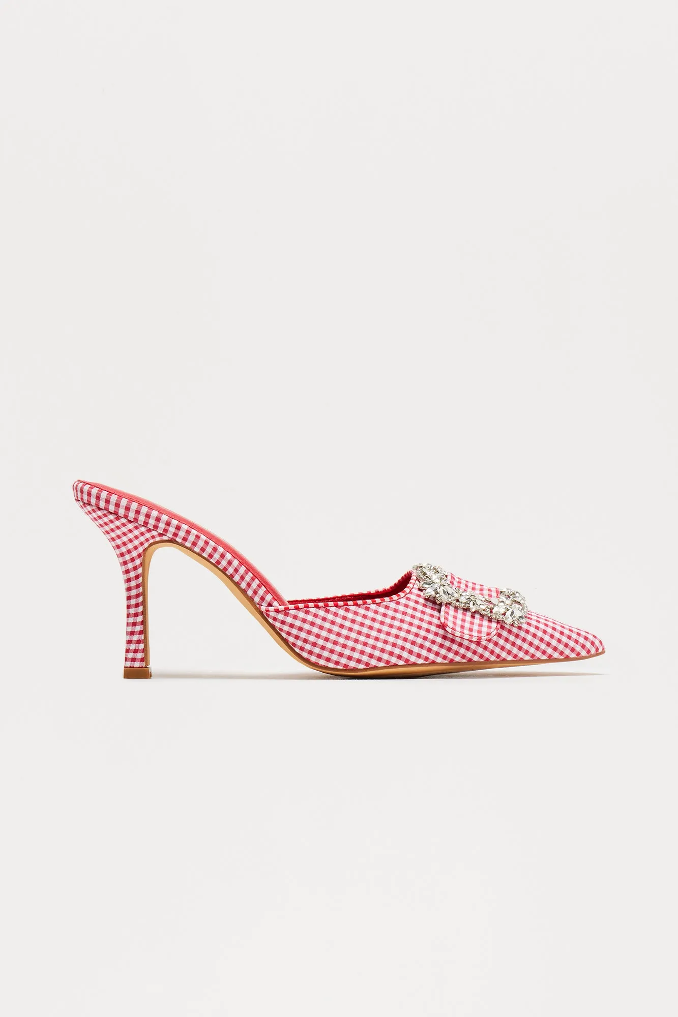 Amah Gingham Embellished Pumps - Red/White