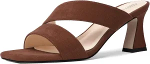 AMBELIGHT Womens Suede Slip On Square Toe Dress Solid Outdoor Kitten Mid Heel Sandals 2.5 Inch
