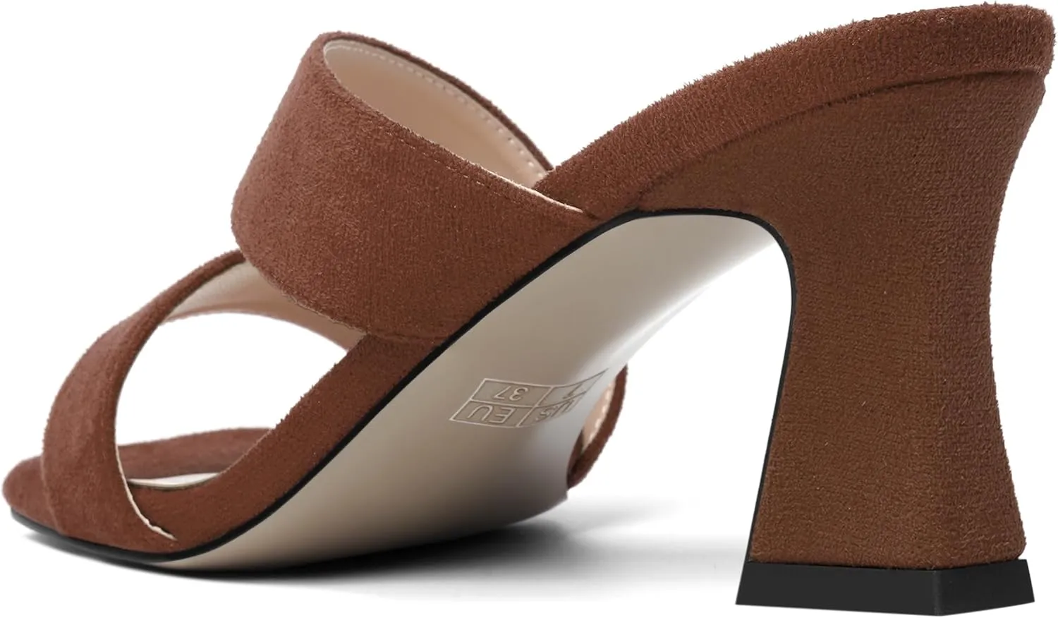 AMBELIGHT Womens Suede Slip On Square Toe Dress Solid Outdoor Kitten Mid Heel Sandals 2.5 Inch