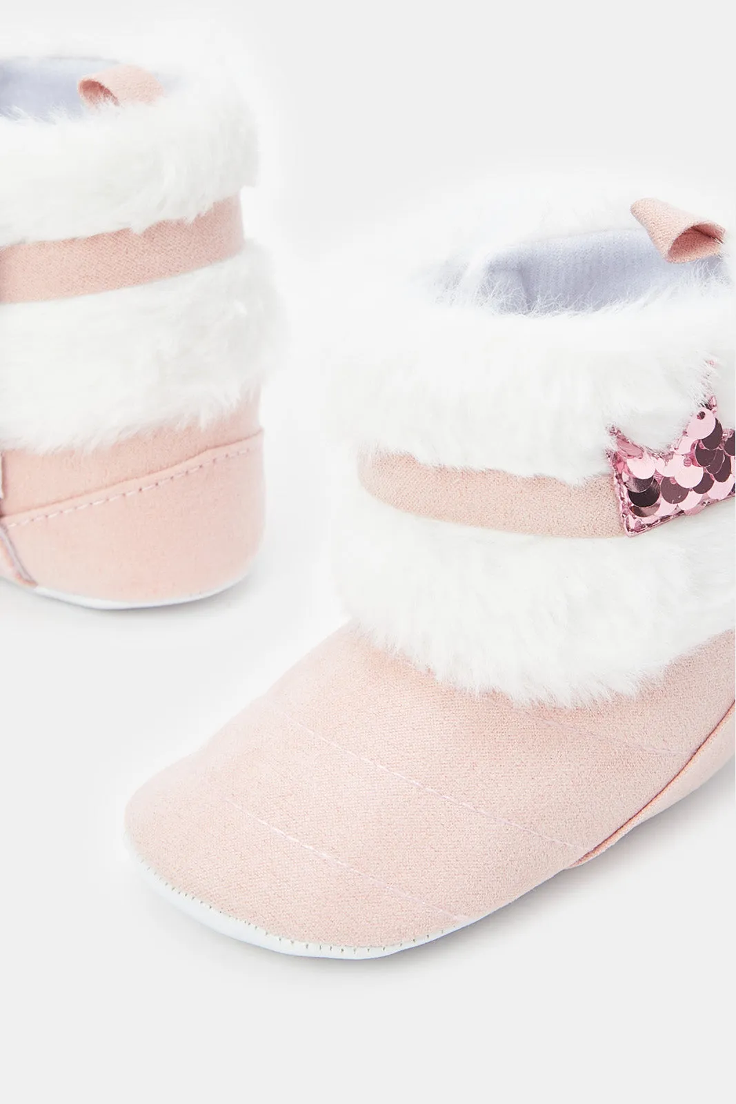 Babies Pink Faux Fur Booties