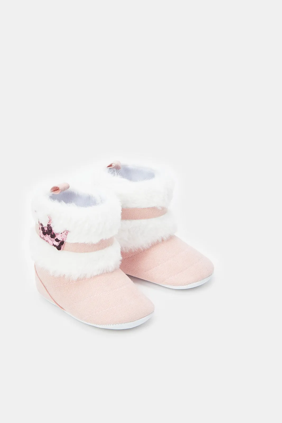 Babies Pink Faux Fur Booties