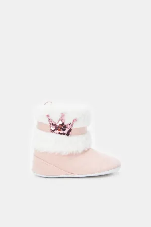 Babies Pink Faux Fur Booties