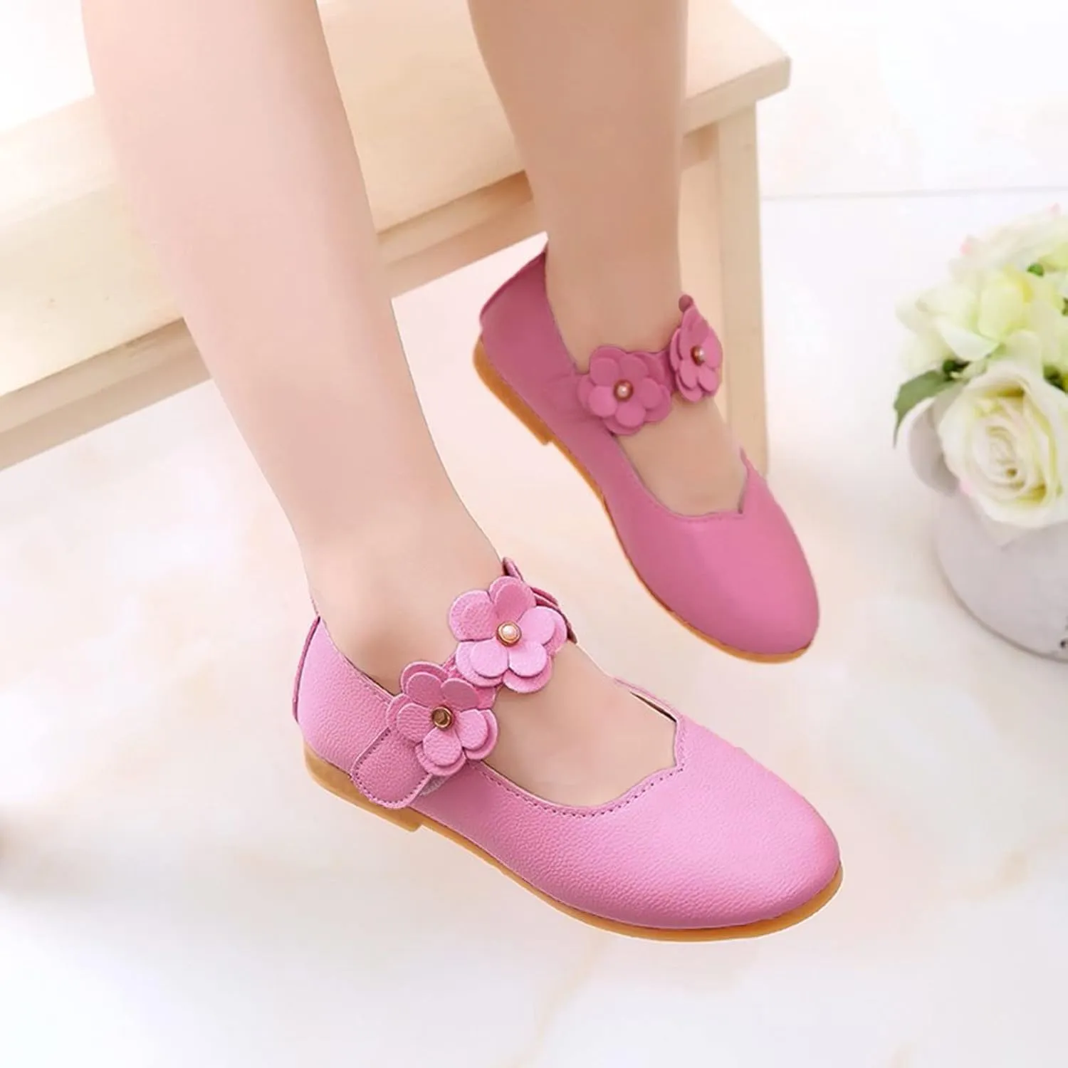 Black Shoes for Girls,Children Baby Girls Leather Flower Princess Shoes Soft Dance Shoes Kids Shoes 1-11 Years