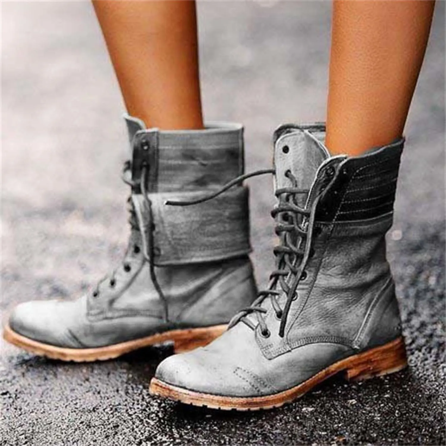 Boots For Women Ankle Booties Western Mid Calf Low Heel Punk Combat Boots Motorcycle Riding Military Biker Boots 2024