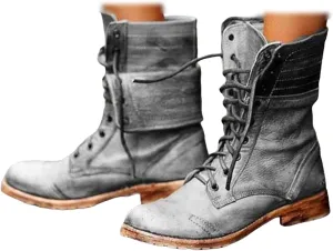 Boots For Women Ankle Booties Western Mid Calf Low Heel Punk Combat Boots Motorcycle Riding Military Biker Boots 2024