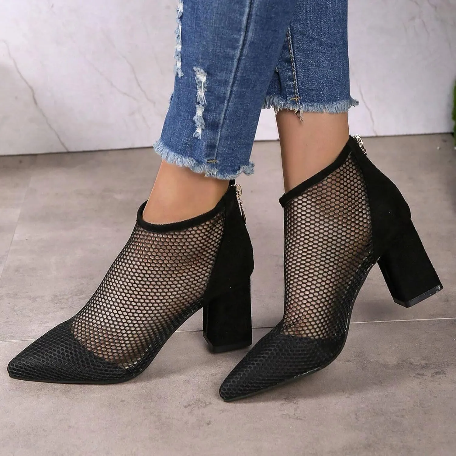 Boots for Women Fashion Ankle Booties Breathable Mesh Summer Boots Zipper Dressy Booties for Ladies