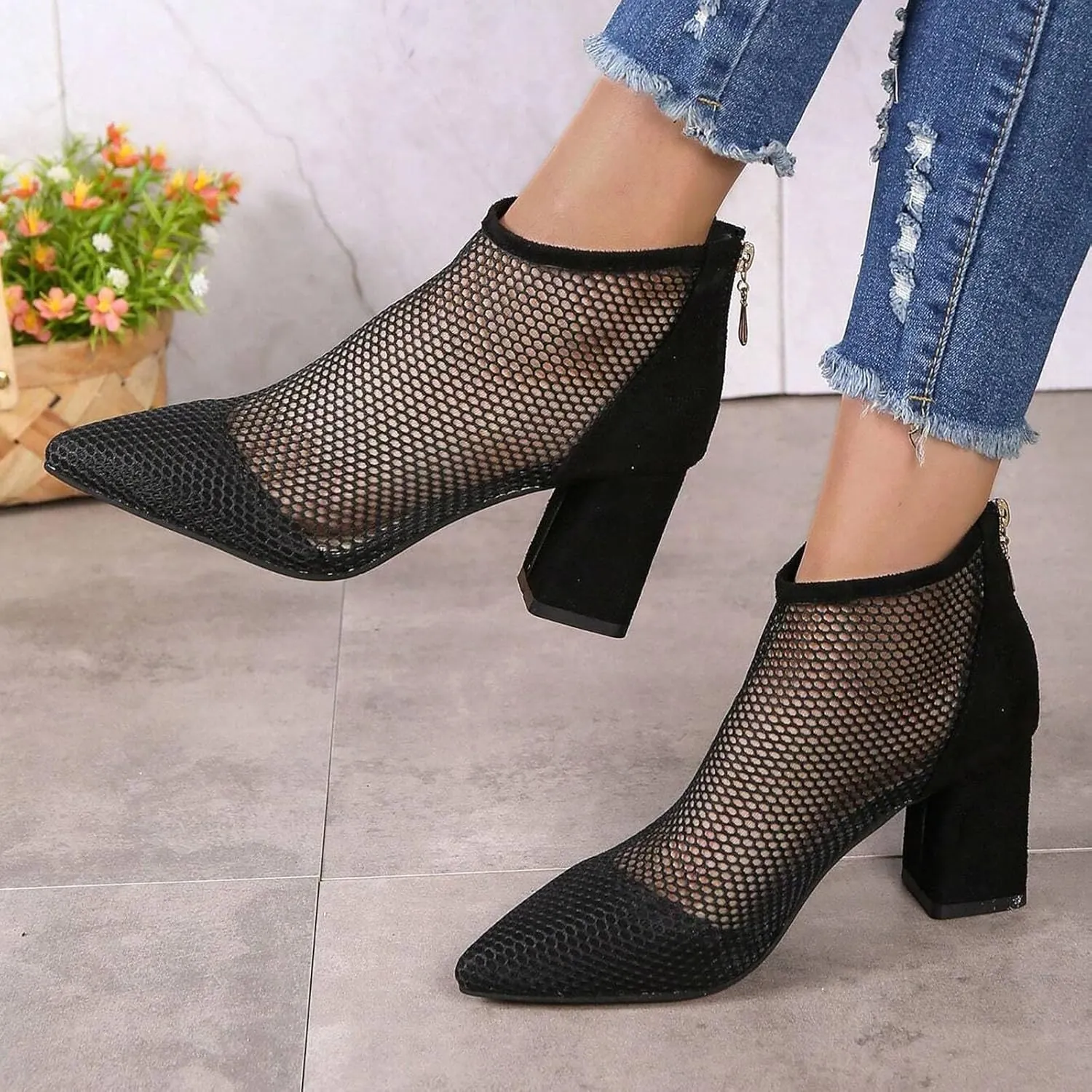 Boots for Women Fashion Ankle Booties Breathable Mesh Summer Boots Zipper Dressy Booties for Ladies