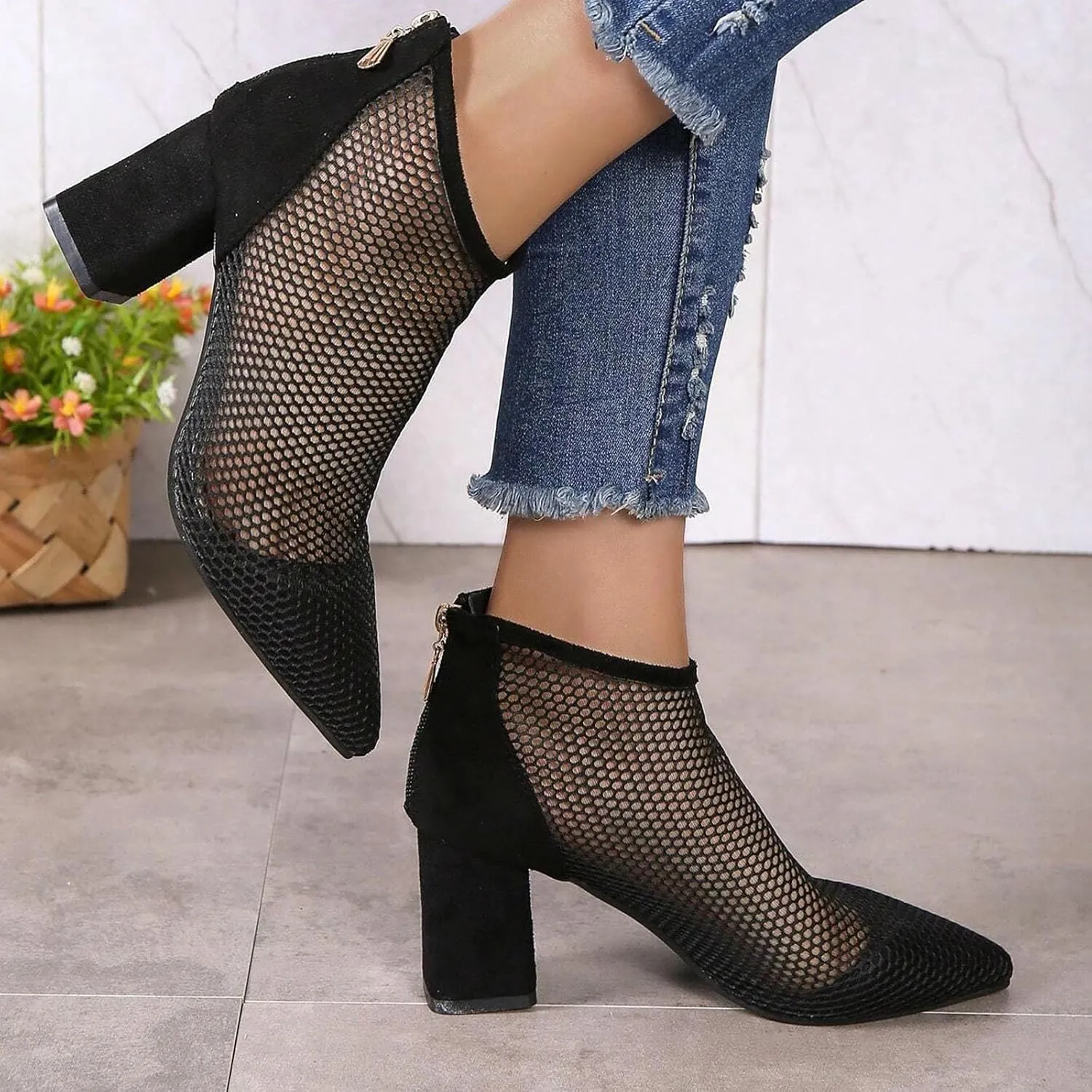 Boots for Women Fashion Ankle Booties Breathable Mesh Summer Boots Zipper Dressy Booties for Ladies