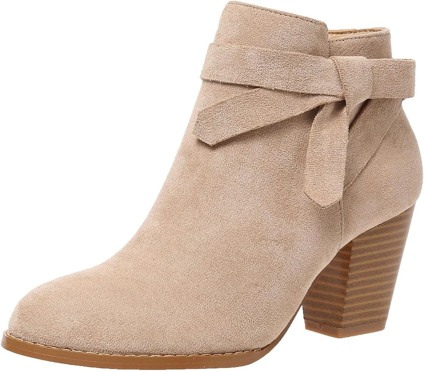 Cathalem Ankle Boots for Women, Women's Tie Knot Chelsea Pump Ankle Boots Closed Toe Stacked Heel Booties Shoes