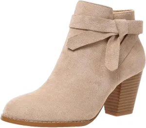 Cathalem Ankle Boots for Women, Women's Tie Knot Chelsea Pump Ankle Boots Closed Toe Stacked Heel Booties Shoes