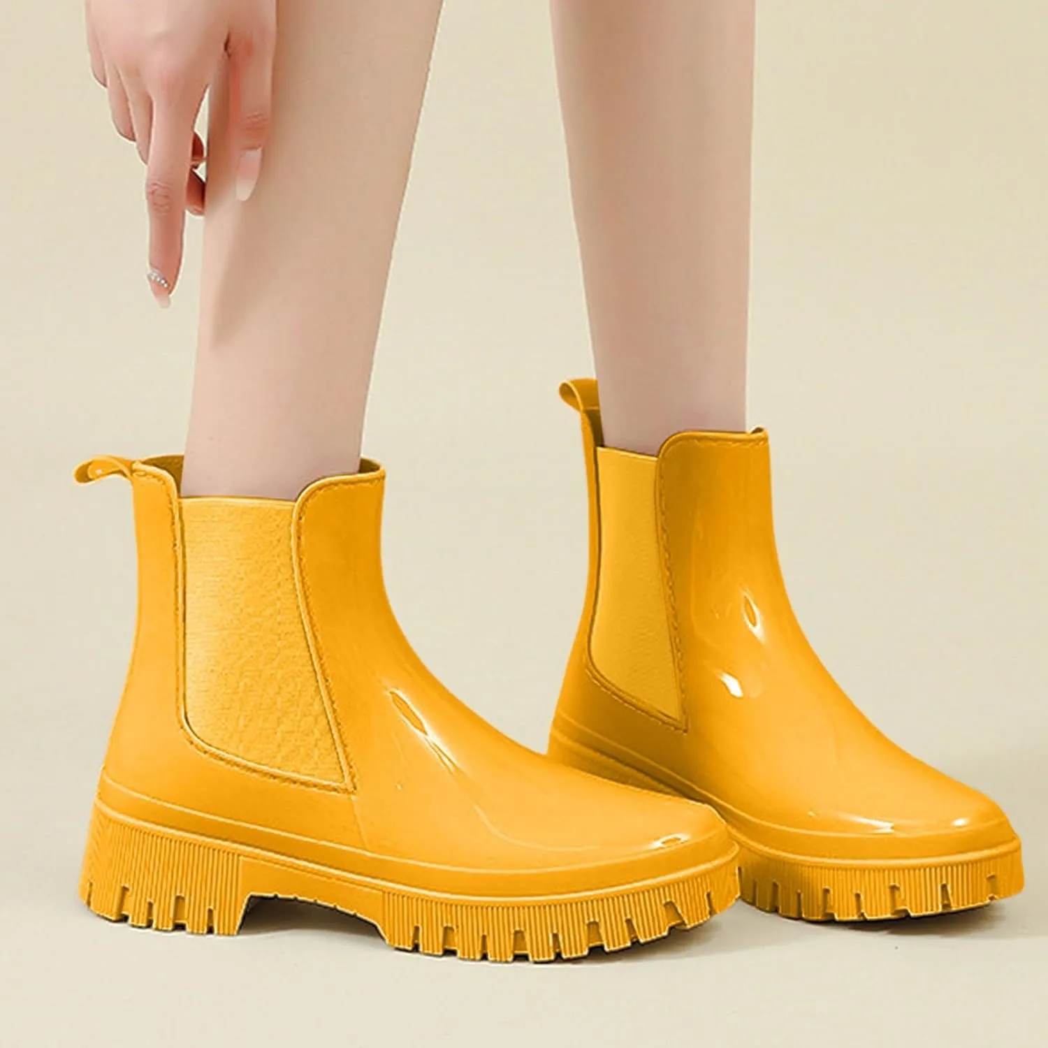 Cathalem Ankle Rain Boots for Women Waterproof Chelsea Rain Boots Rubber Boots Short Boots Anti Slip Lightweight Work Booties