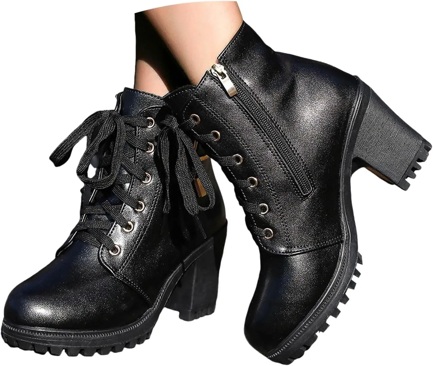 Cathalem Gothic Boots for Women Goth Platform Chunky Boots High Heel Black Ankle Booties Rivets Punk Combat Boot Shoes