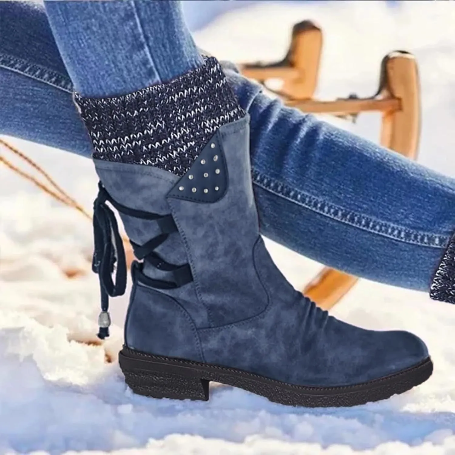 Cathalem Mid Calf Boots for Women Mid Calf Dress Boots Biker Motorcycle Riding Boots Women For Women Womens Winter Boots