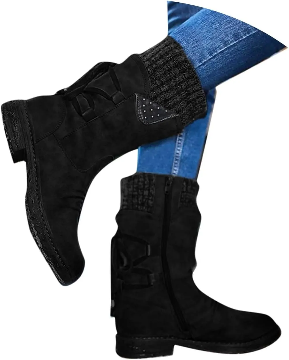 Cathalem Mid Calf Boots for Women Mid Calf Dress Boots Biker Motorcycle Riding Boots Women For Women Womens Winter Boots