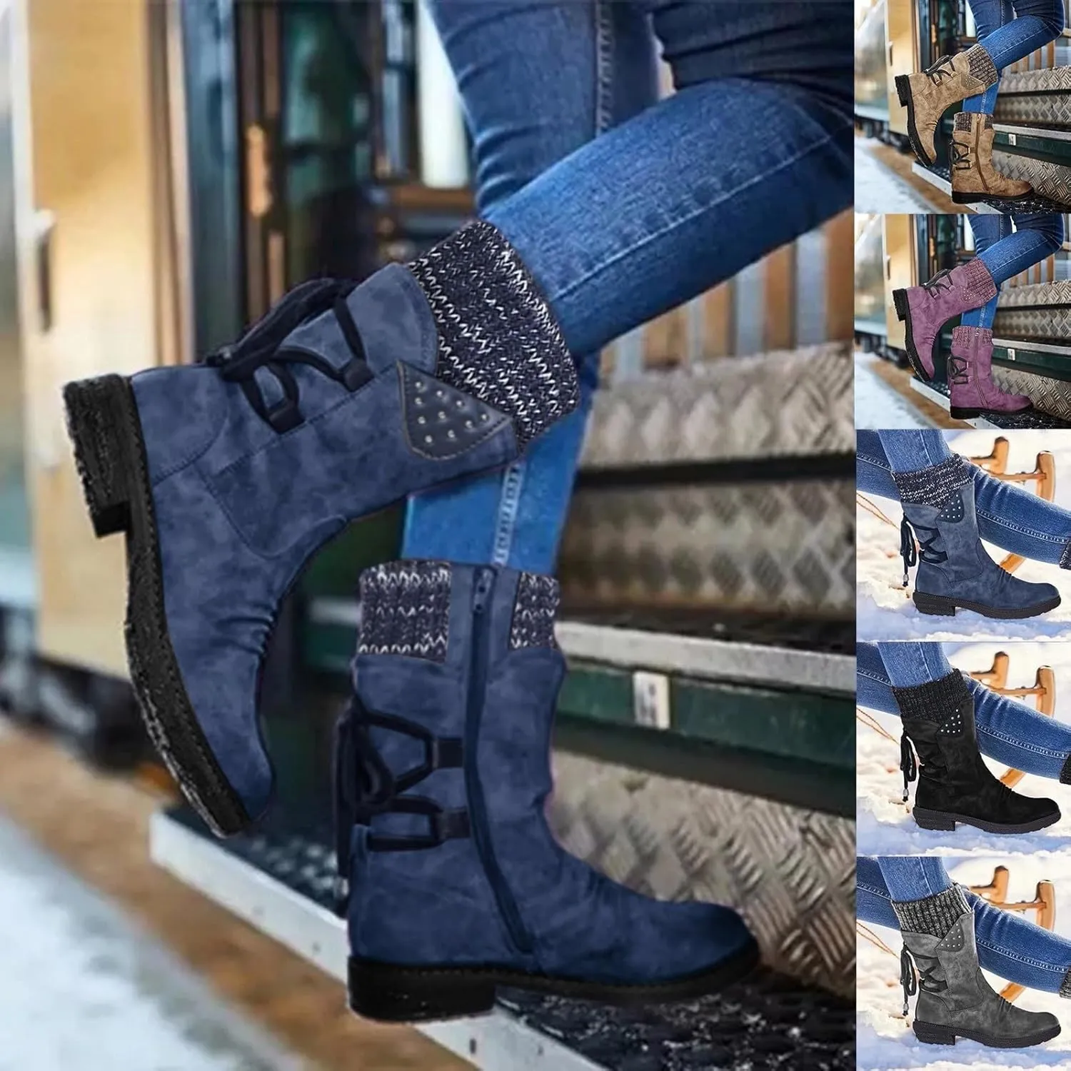 Cathalem Mid Calf Boots for Women Mid Calf Dress Boots Biker Motorcycle Riding Boots Women For Women Womens Winter Boots