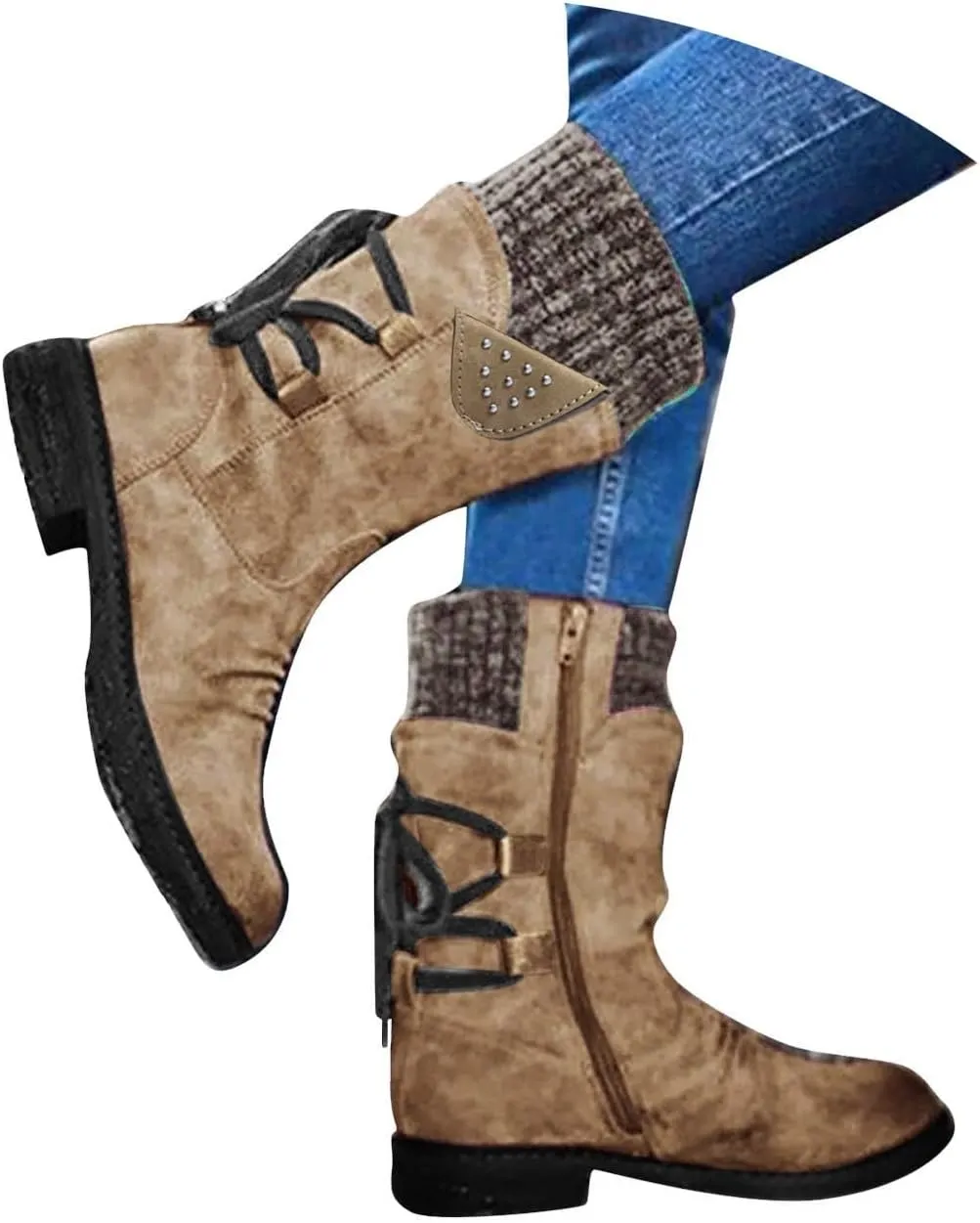 Cathalem Mid Calf Boots for Women Mid Calf Dress Boots Biker Motorcycle Riding Boots Women For Women Womens Winter Boots