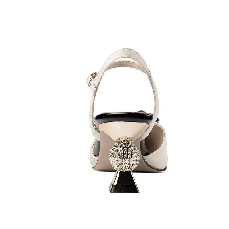 Chic Cow Leather Buckle Slingback Heels