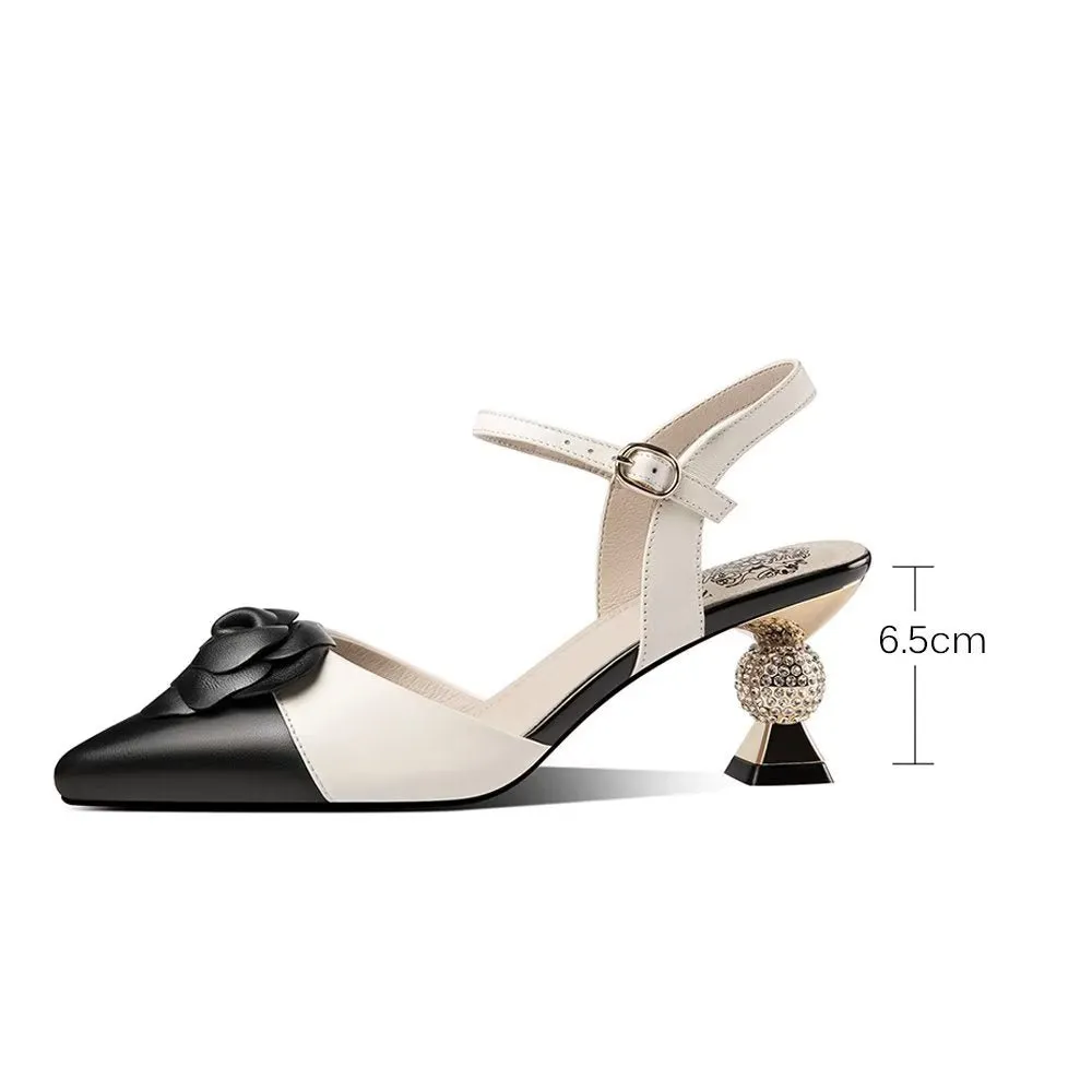 Chic Cow Leather Buckle Slingback Heels