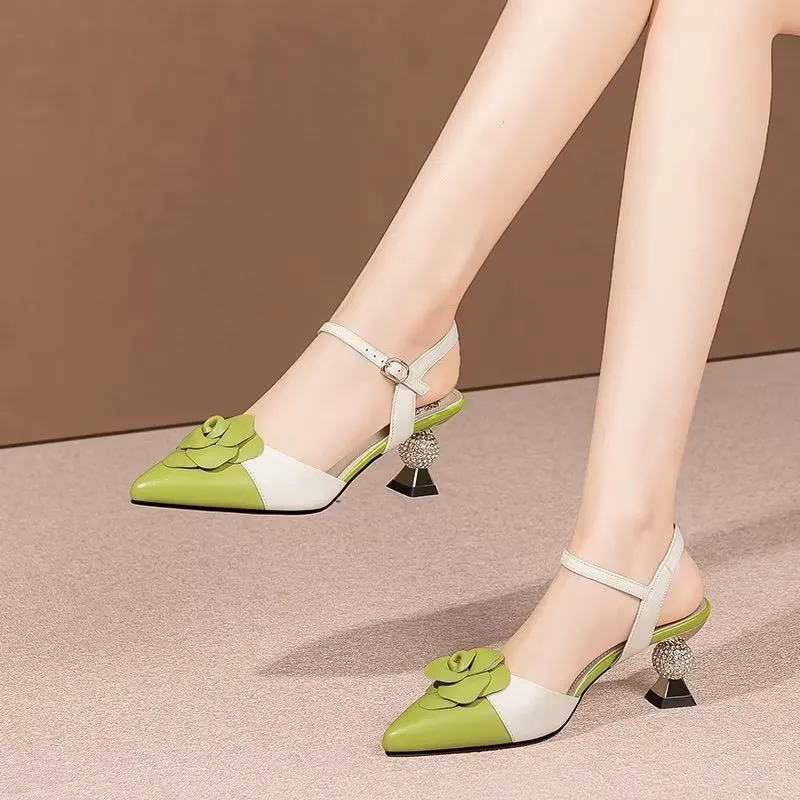 Chic Cow Leather Buckle Slingback Heels