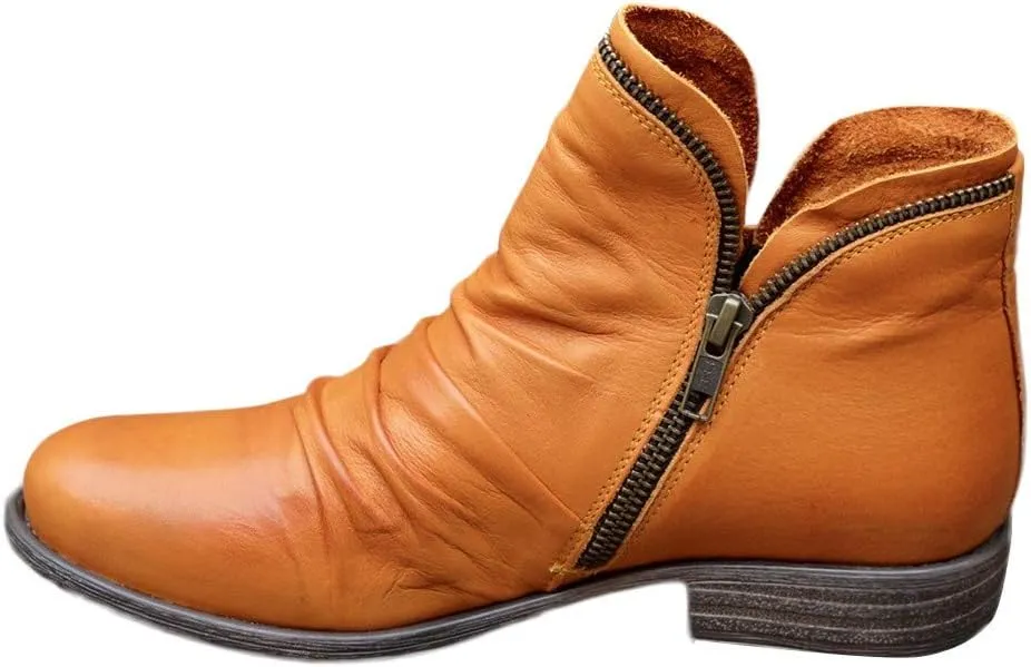 Cowboy Boots for Women Womens Western Vintage Casual Shoes Chunky Heel Fall Dress Short Boots Cowgirl Ankle Suede Zipper Booties
