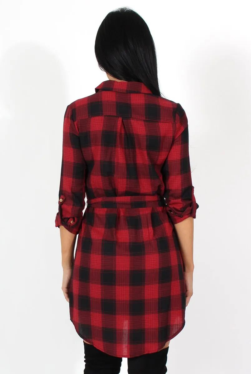Darla Red And Black Checked Shirt Dress