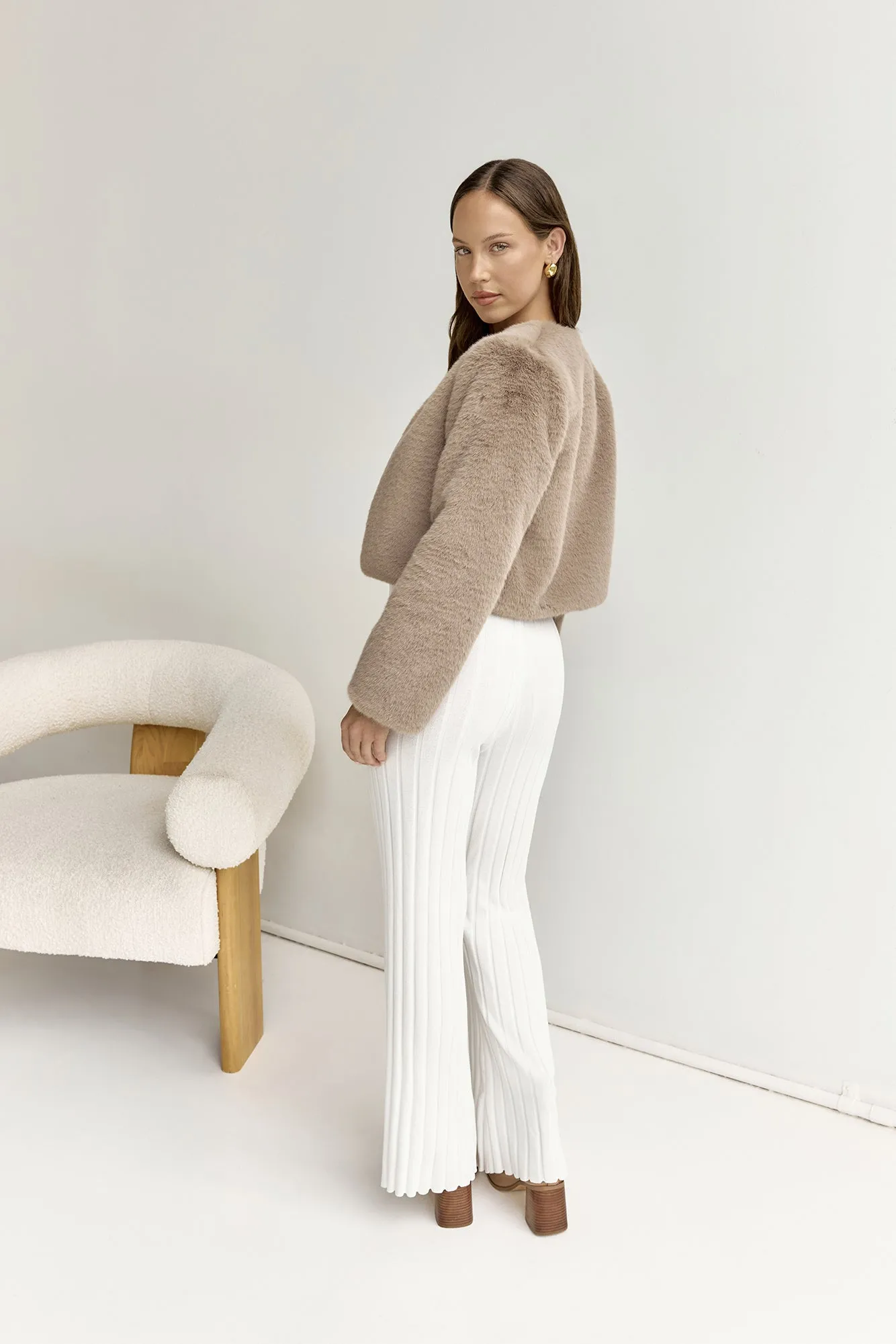 Day By Day Faux Fur Cropped Jacket Brown
