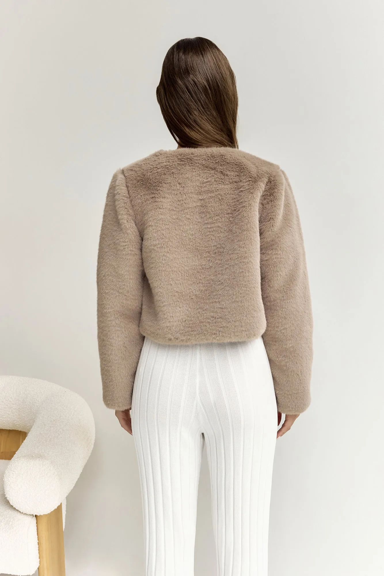 Day By Day Faux Fur Cropped Jacket Brown