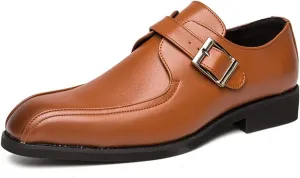 Dress Oxford for Men Slip On Bike Toe Monk Strap Vegan Leather Low Top Block Heel Rubber Sole Slip Resistant Walking (Color : Brown, Size : 10)
