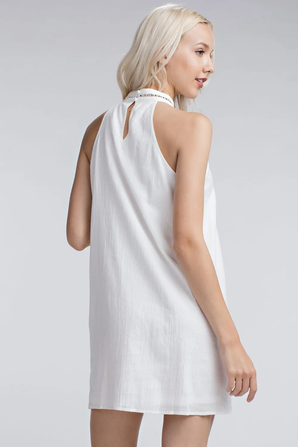Embroidered Halter Mini Dress, Ivory