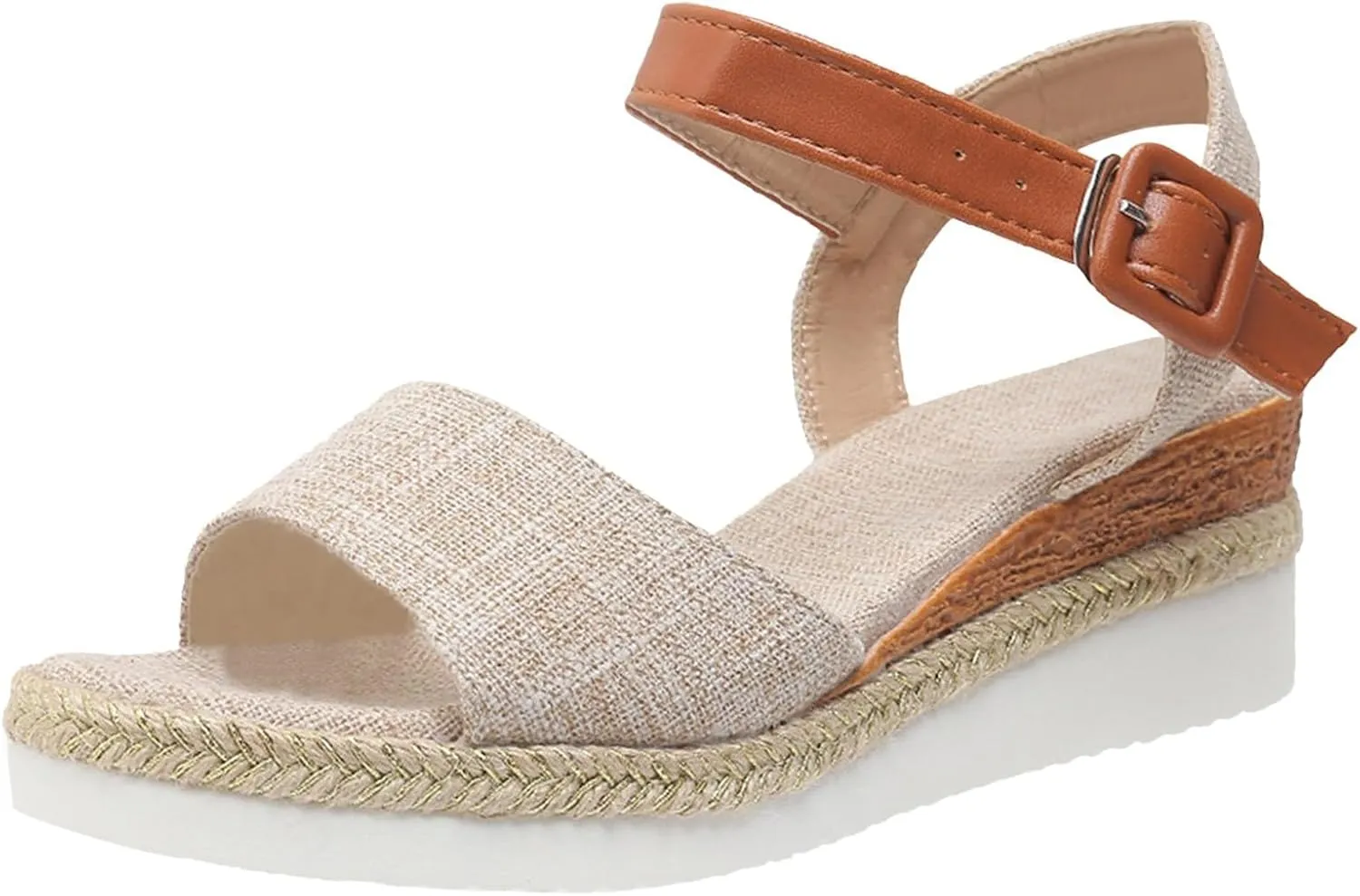 Espadrille Dressy Wedge Sandals Orthopedic Platform Espadrille Slip On Sandals Comfortable Fashion Braided Heels Shoes with Adjustable Ankle Strap Metal Buckle