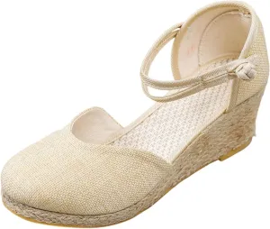 Espadrilles Wedges for Women Comfortable Casual Slip On Wide Width Wedge Sandals Closed Toe Soft Cushion Platform Wedge Sandals Fashion Strappy Ankle Strap Espadrille Shoes