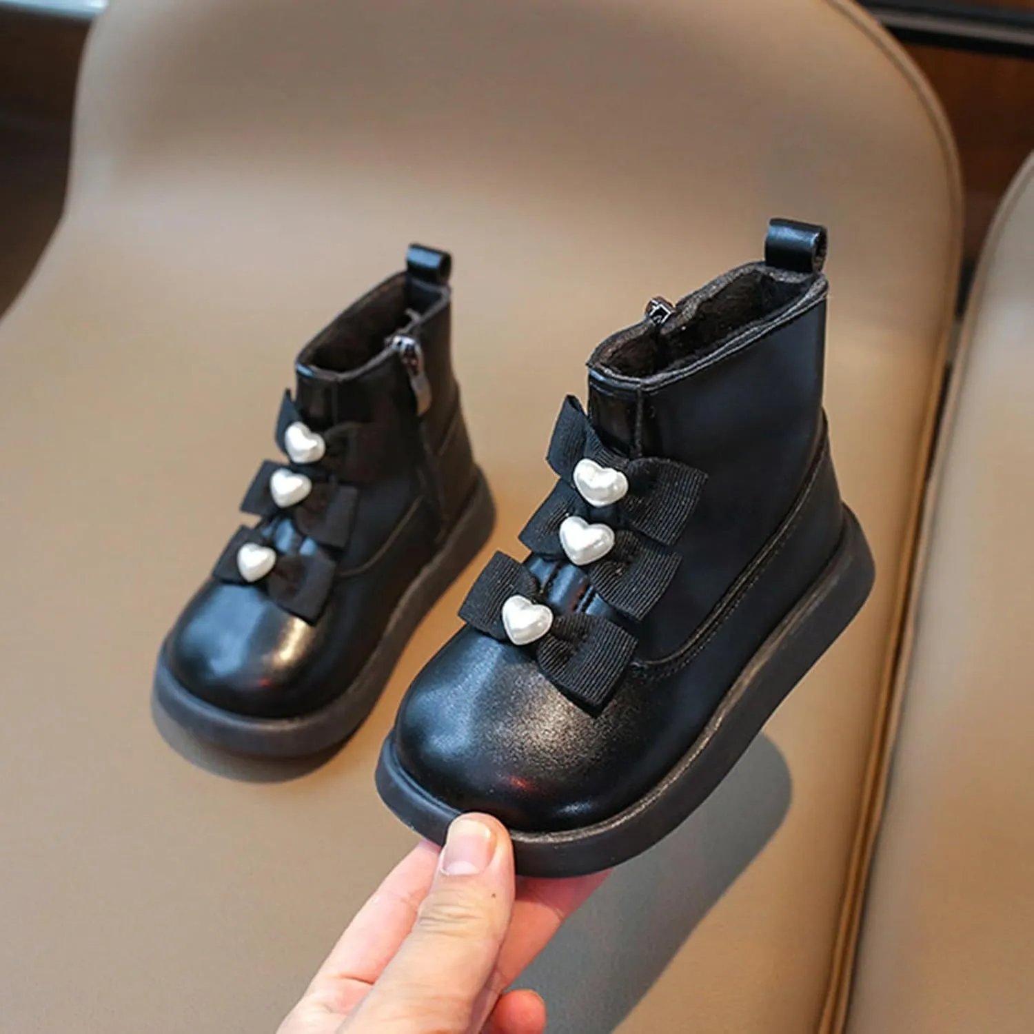 Fashion Bowtie Ankle Boots for Toddler Girls PU Leather Water Proof School Shoes Chestnut Boots for Toddler