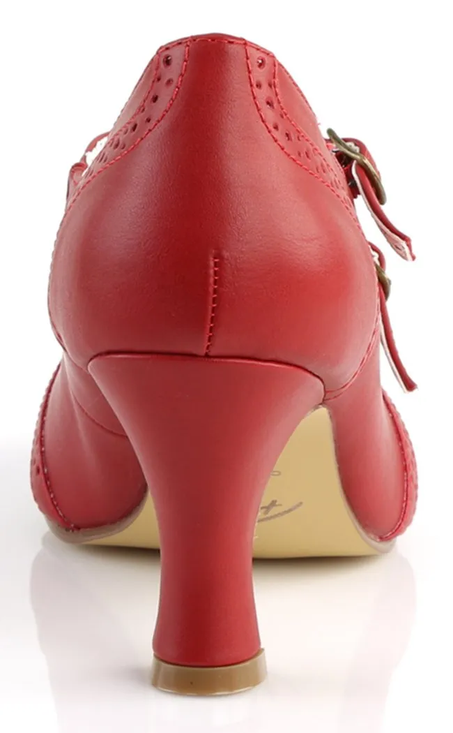 FLAPPER-35 Red Faux Leather Heels