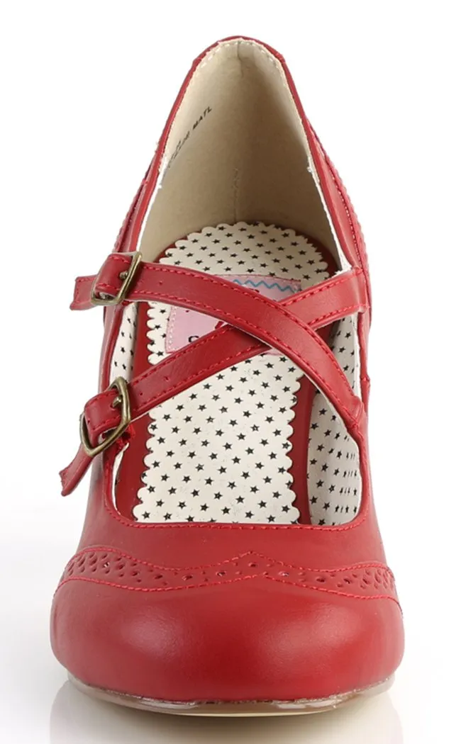 FLAPPER-35 Red Faux Leather Heels
