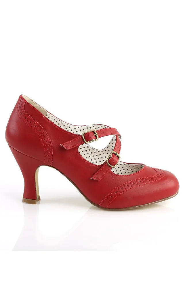 FLAPPER-35 Red Faux Leather Heels