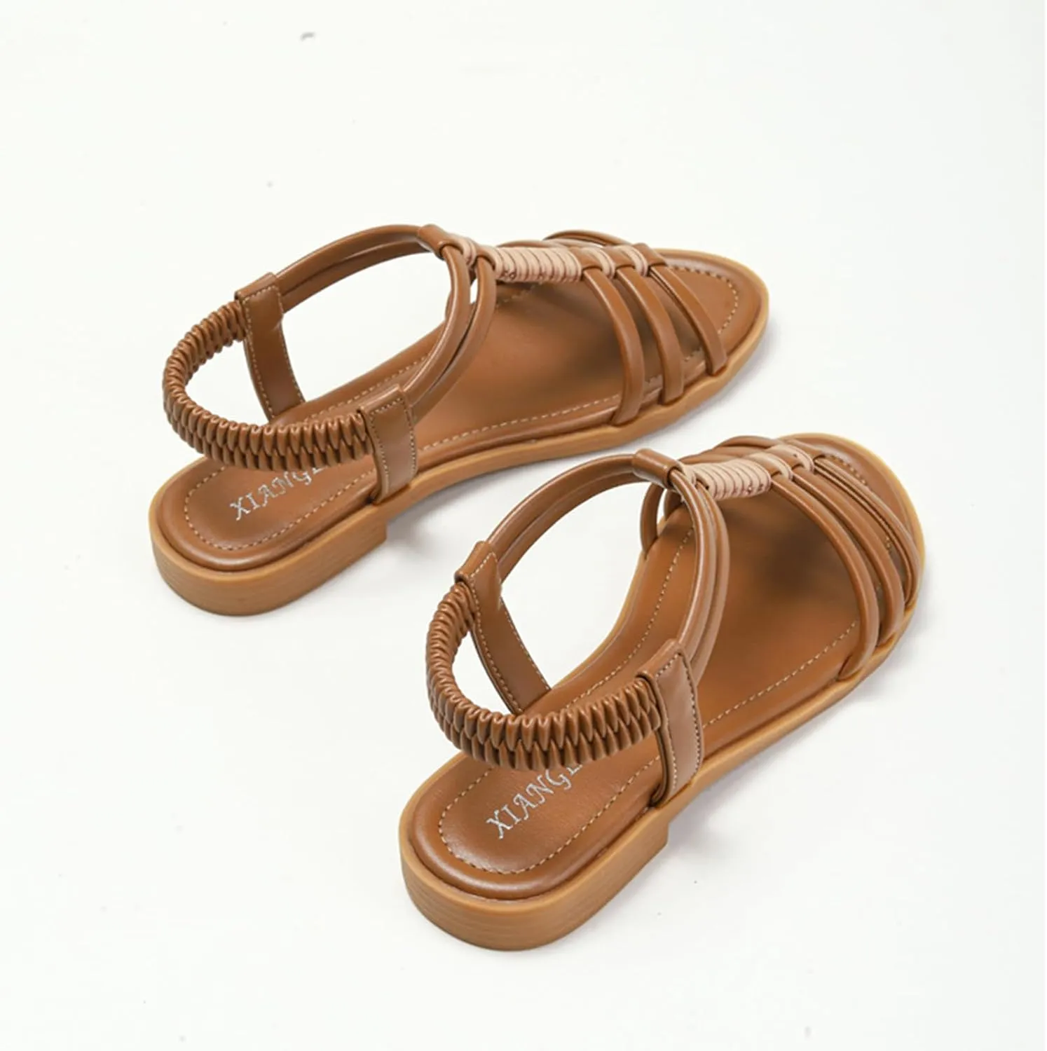 Flat Sandals for Women Dressy Summer Comfortable Ankle Strap Sandals, Casual Elastic Strap Slip on Flat Sandal Fashion Beach Walking Dress Shoes All Day Comfort