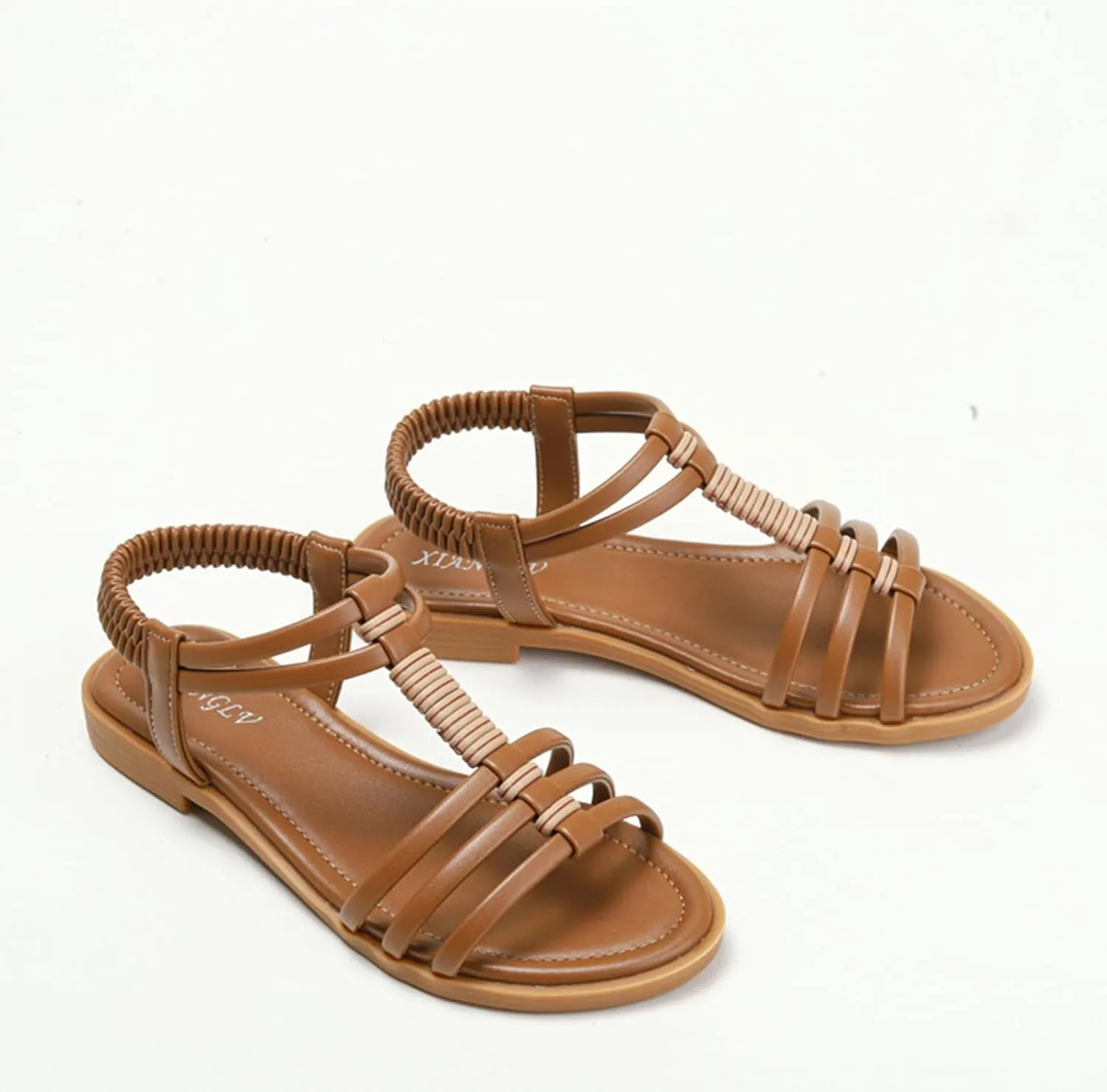 Flat Sandals for Women Dressy Summer Comfortable Ankle Strap Sandals, Casual Elastic Strap Slip on Flat Sandal Fashion Beach Walking Dress Shoes All Day Comfort