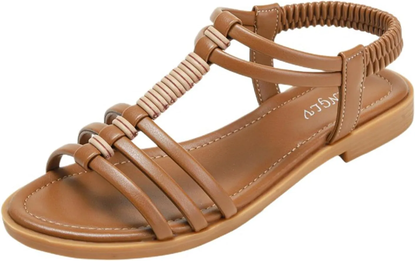 Flat Sandals for Women Dressy Summer Comfortable Ankle Strap Sandals, Casual Elastic Strap Slip on Flat Sandal Fashion Beach Walking Dress Shoes All Day Comfort