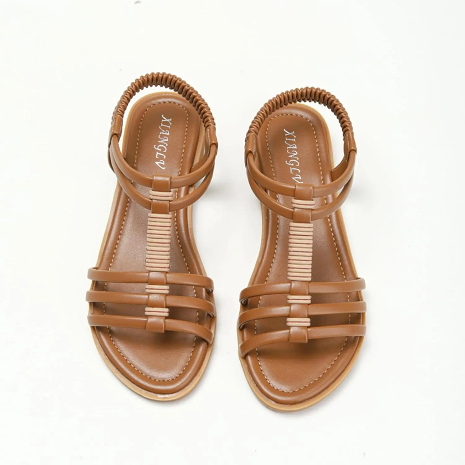 Flat Sandals for Women Dressy Summer Comfortable Ankle Strap Sandals, Casual Elastic Strap Slip on Flat Sandal Fashion Beach Walking Dress Shoes All Day Comfort