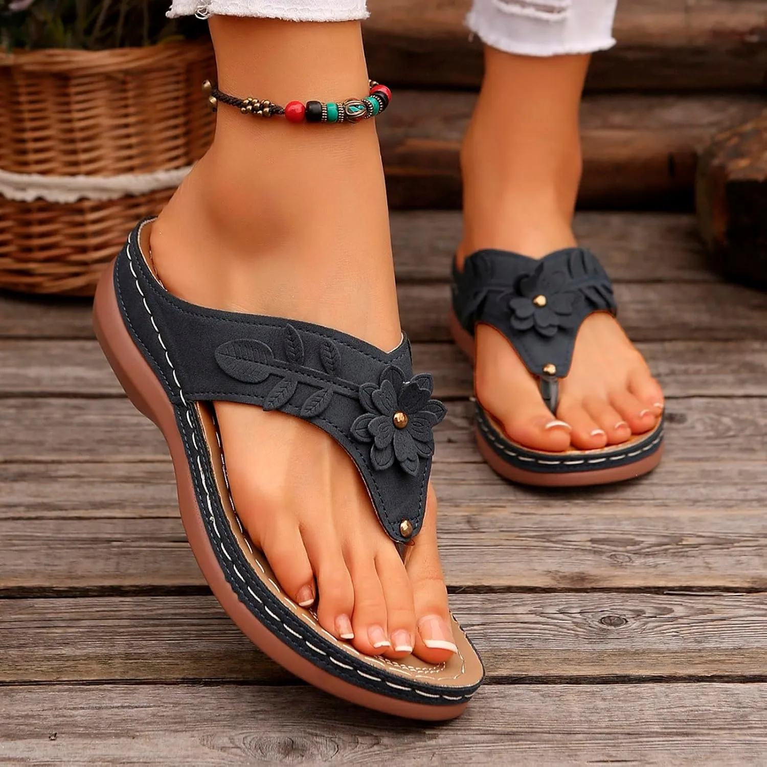 Flip Flops for Women Dressy Slip on Wedge Sandals Summer Beach Slippers Casual Comfortable Walking Shoes
