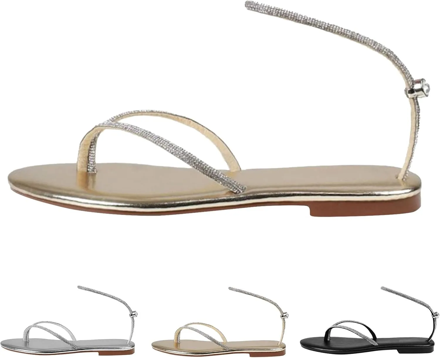 Flip Flops Sandals Women Dressy Rhinestone Sandals Flat Glitter Slides Thong Sandal Comfortable Summer Beach Shoes