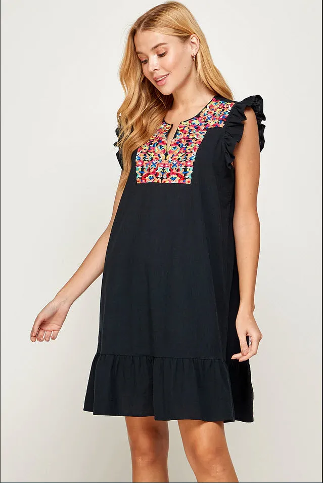 Floral Embroidered Ruffle Dress