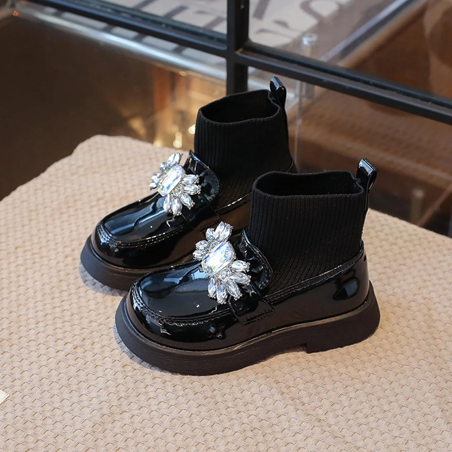 Girls hinestone Mary Jane Boot Jewelry Decoration rystal Sock Shoes Wedding Pary Soft Leather Dress Shoes
