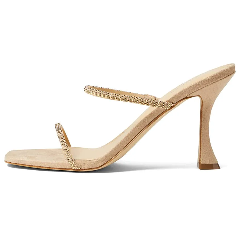 Glitter Straps Beige Heels