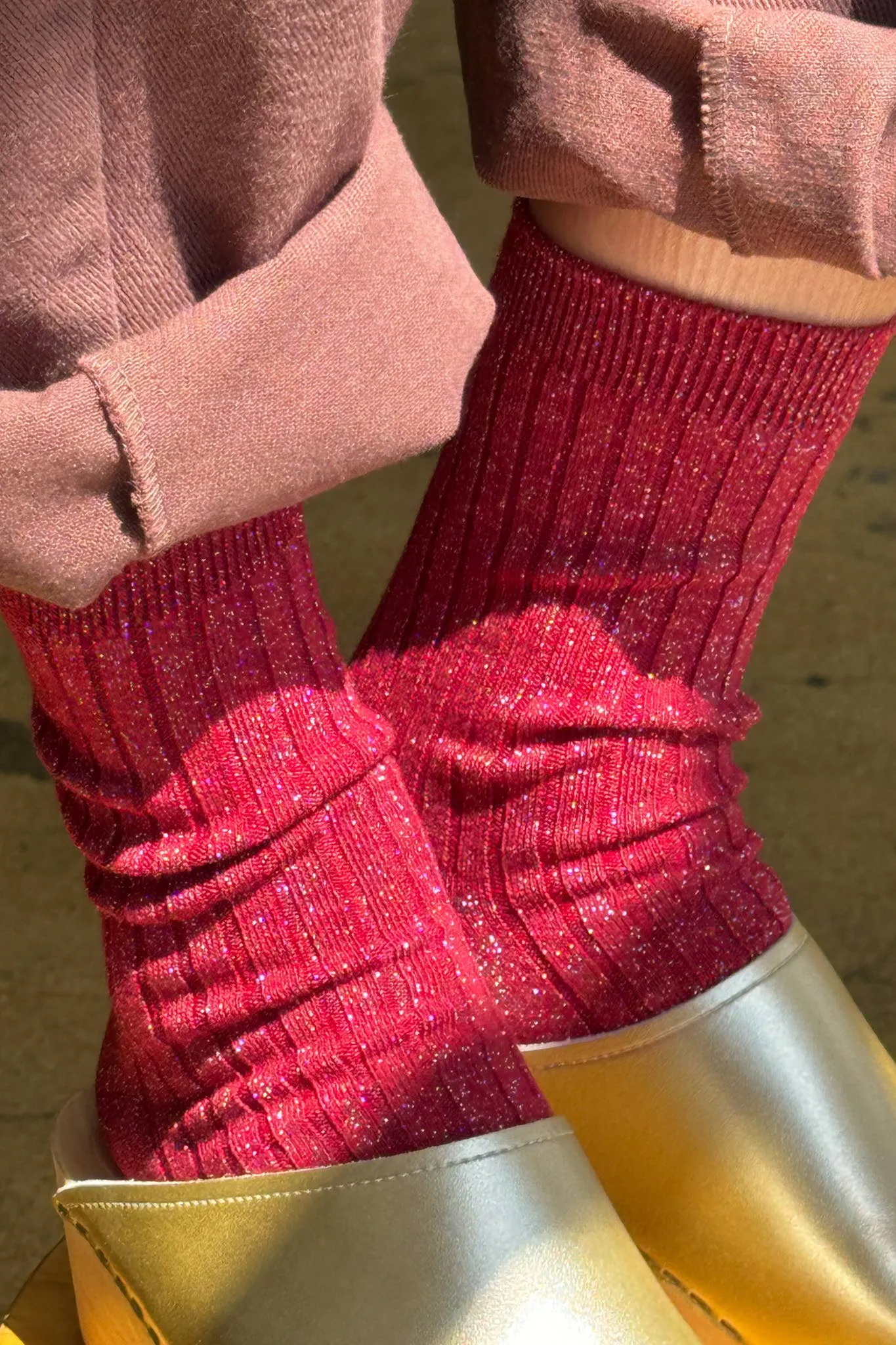 Her Socks Carmine Glitter