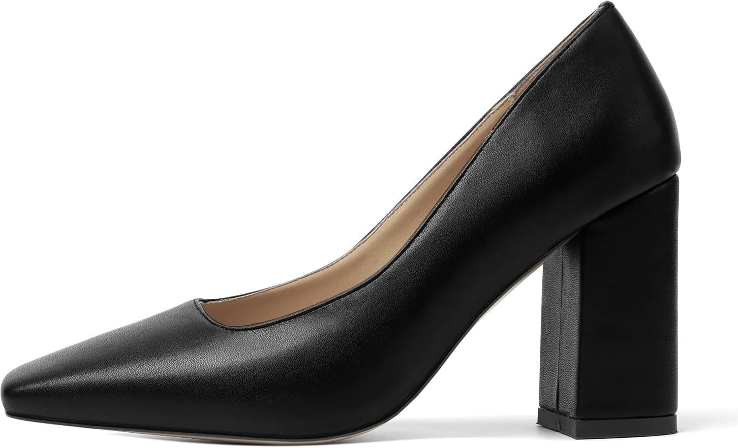 KUOARN Womens Matte Solid Square Toe Work Slip On Fashion Block High Heel Pumps Shoes 3.3 Inch