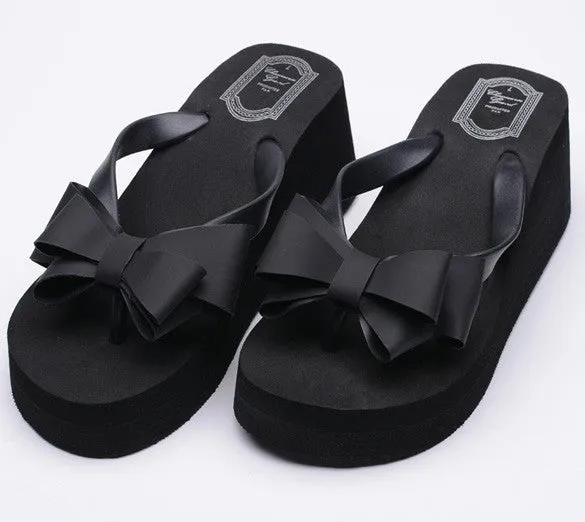 Ladies Summer Platform Flip Flops Thong Wedge Beach Sandals Knotbow Shoes