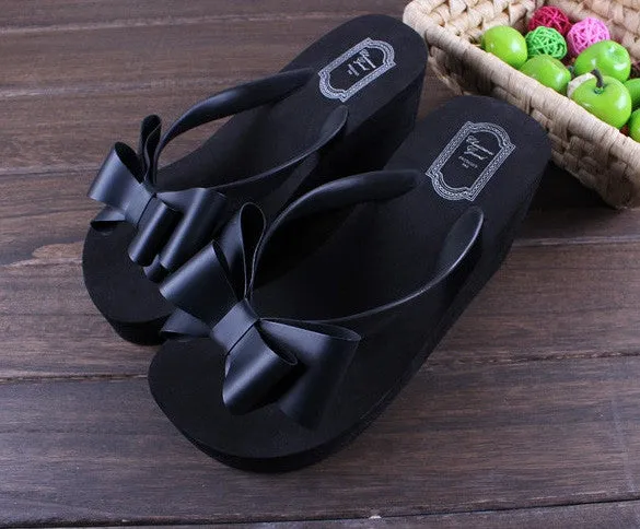 Ladies Summer Platform Flip Flops Thong Wedge Beach Sandals Knotbow Shoes